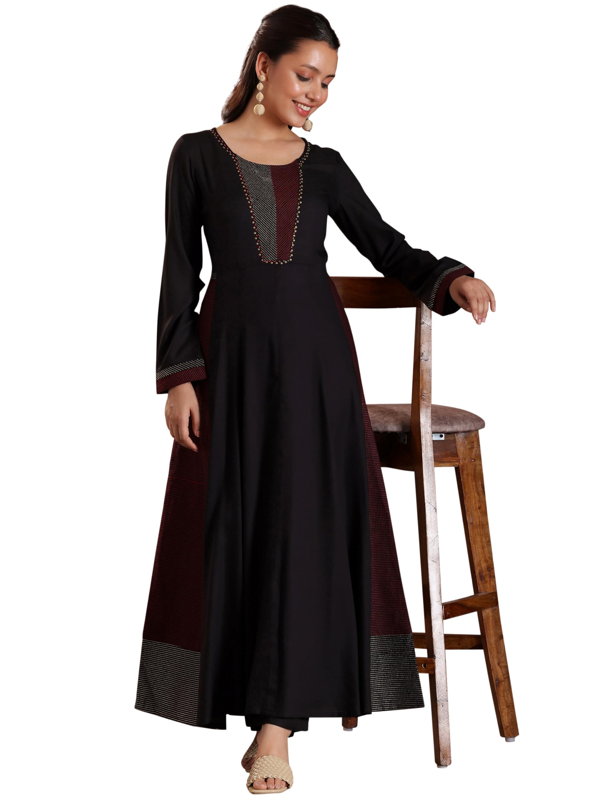 Womens Self Design Rayon A-Line Kurta With Trousers-image-44