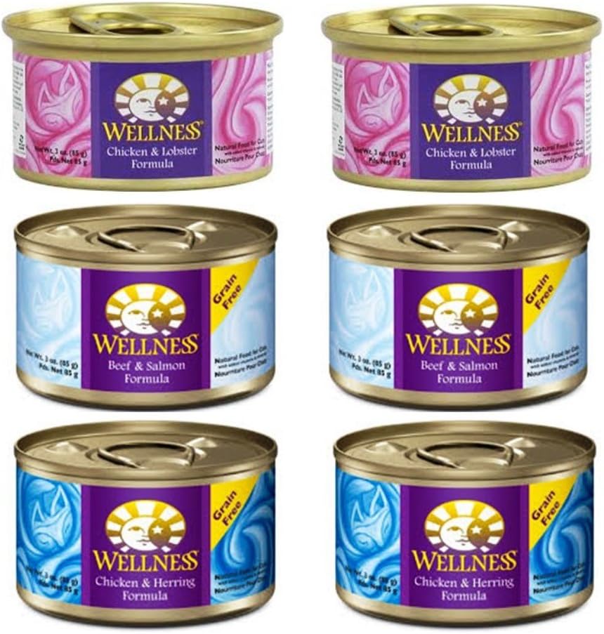 Wellness Complete Everyday Entrees for Cats 3 Flavor Variety 6 Can Bundle, (2) Each: Chicken & Lobster, Chicken & Herring, Beef & Salmon…