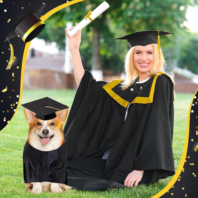 Gorra y Toga de Graduación para Perro 2025 Disfraz (Negro, Talla M) miniatura 4