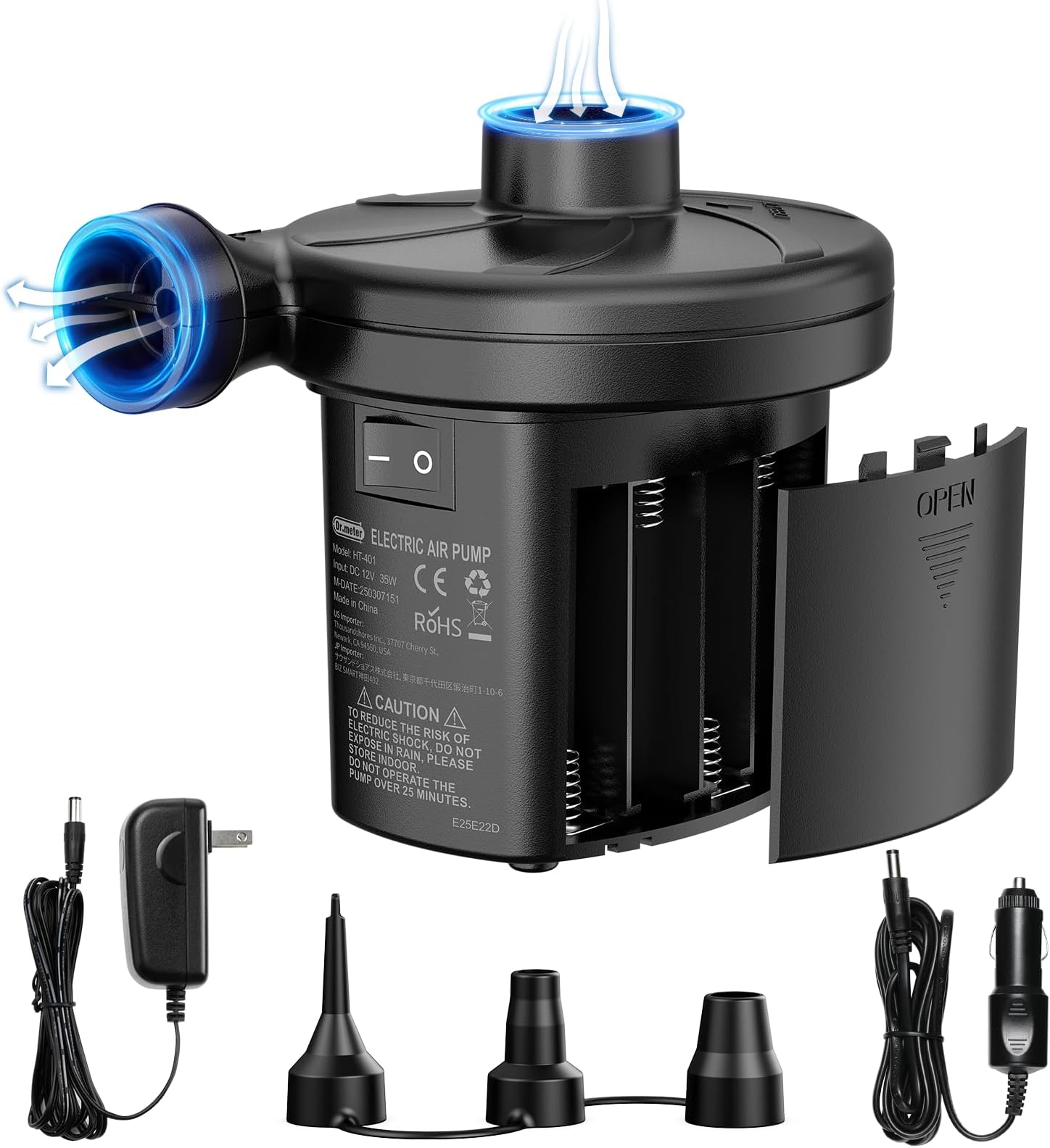 Electric Air Pump for Mattress: Portable Air Pump for Inflatables with 3 Nozzles - Dr.meter Quick-Fill Inflator Deflator for Outdoor Camping Bed Pool Raft Boat Swimming Rings Yoga Ball