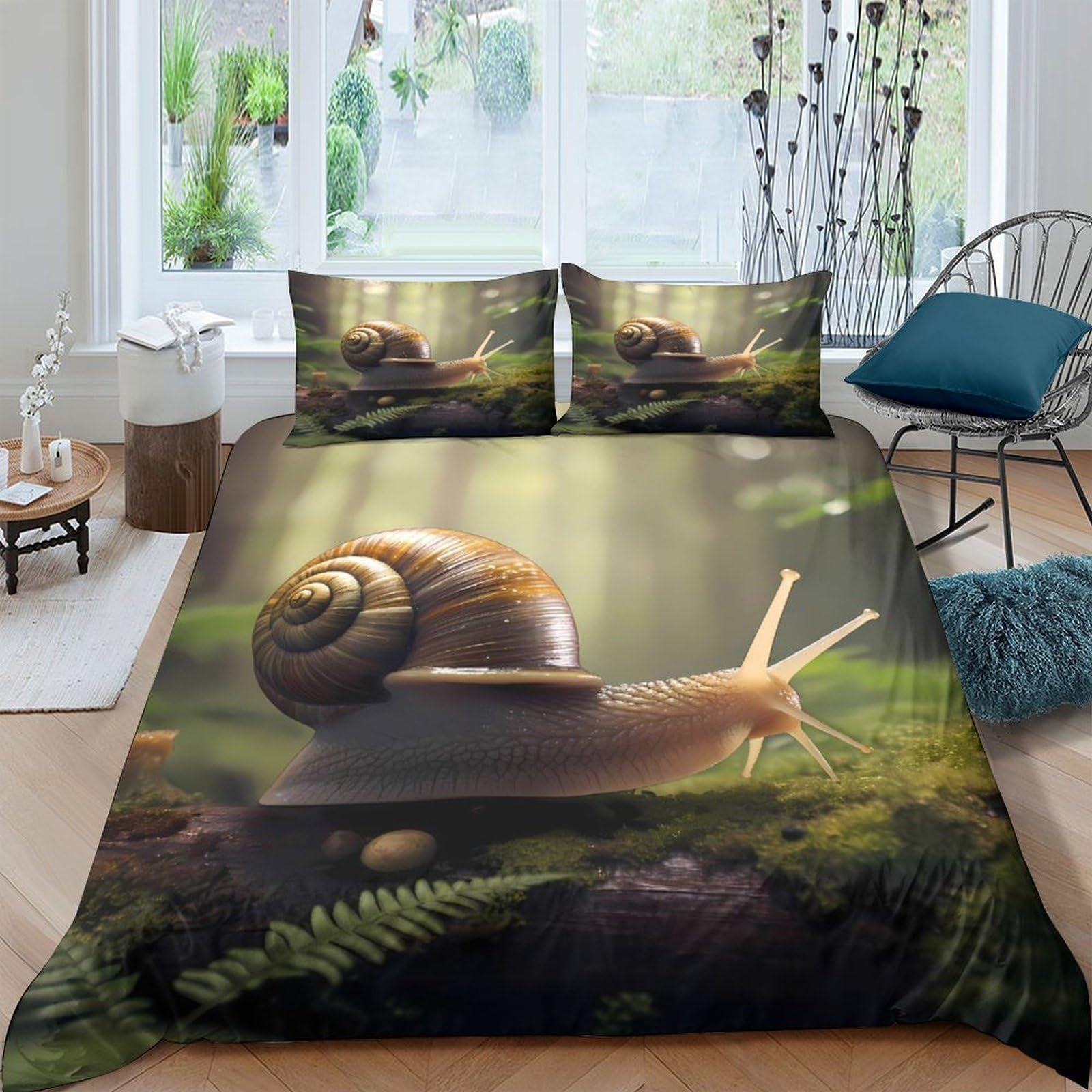 Ctjqhvkz Style-8 3D Printed Forest Snail Fitted Sheet Microfiber Soft Moss Woodland Bed Cover For Bedroom Guest Room Decor Single（135X200cm）