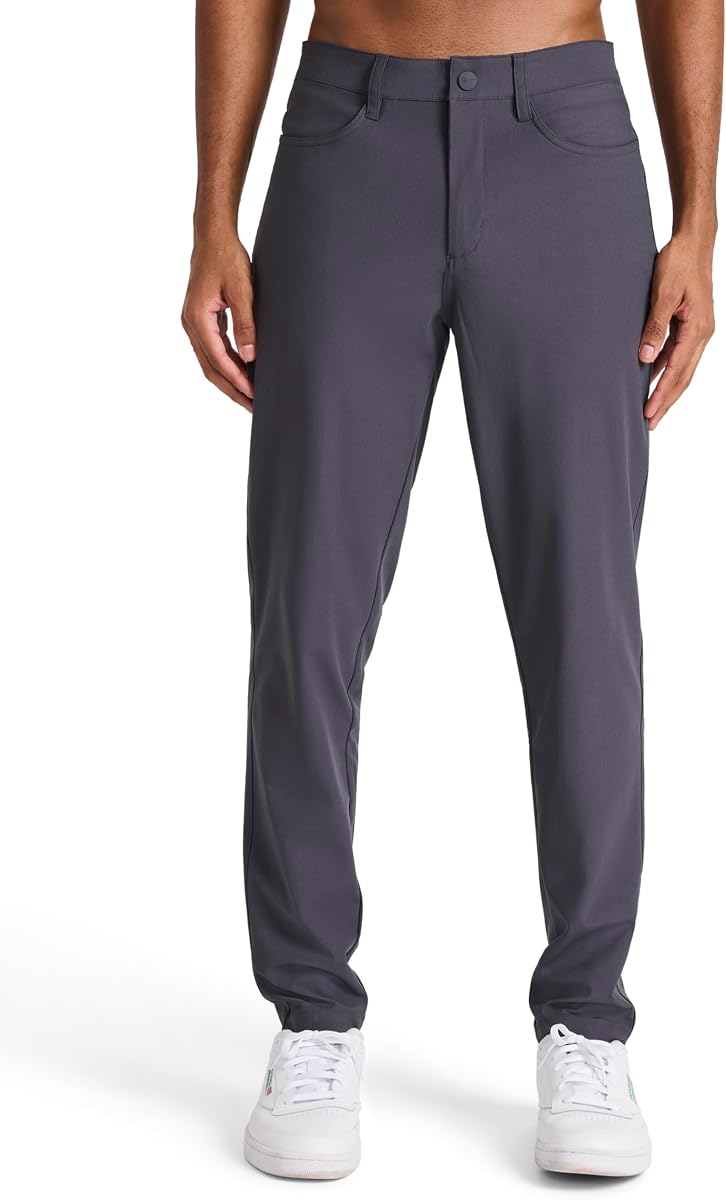 Reebok Pantalón oblongo Voyager de 5 bolsillos para hombre, corte entallado cónico, tejido ligero de poliéster de doble punto