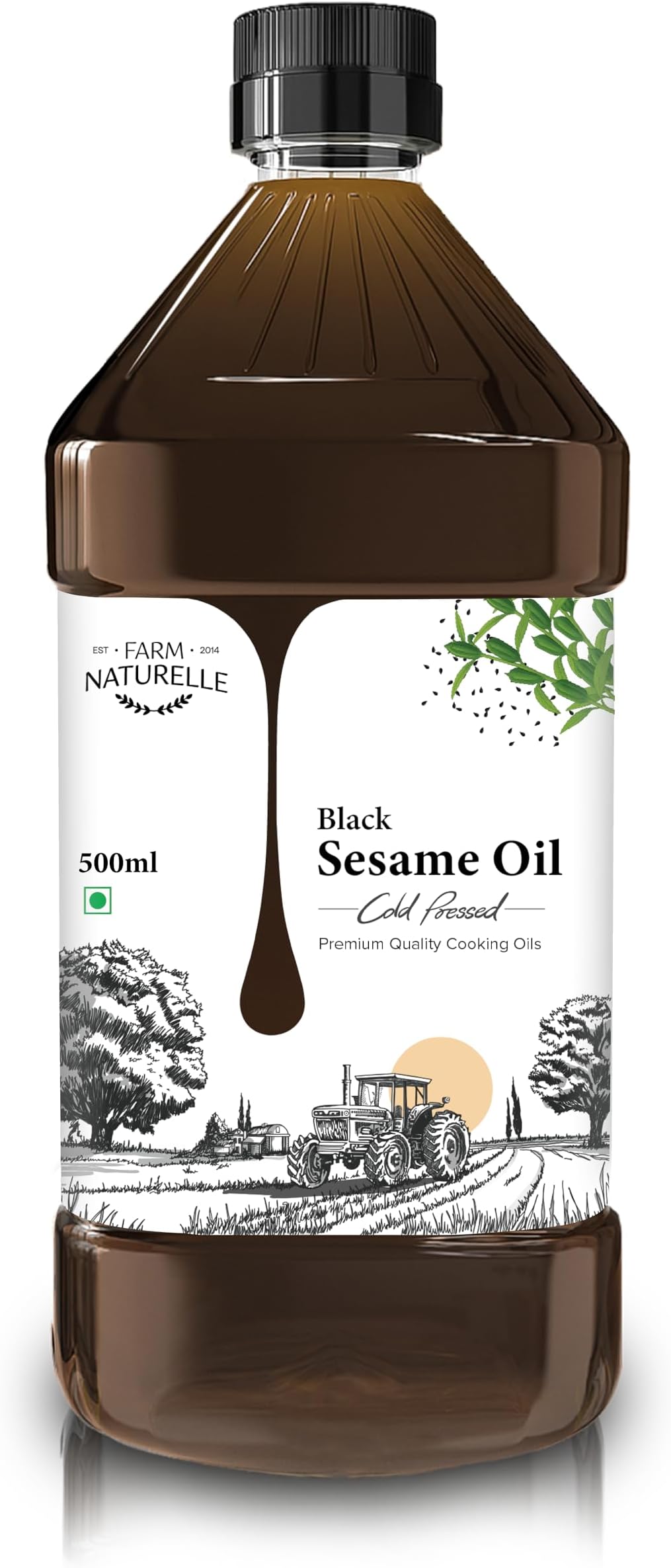 Farm Naturelle 100% Pure & Unrefined Cold Pressed Black Sesame (Gingelly) Oil – 500ml | Kolhu/Kacchi Ghani/Chekku | Natural Daily Cooking Oil | Chemical-Free | Rich Aroma & Flavour