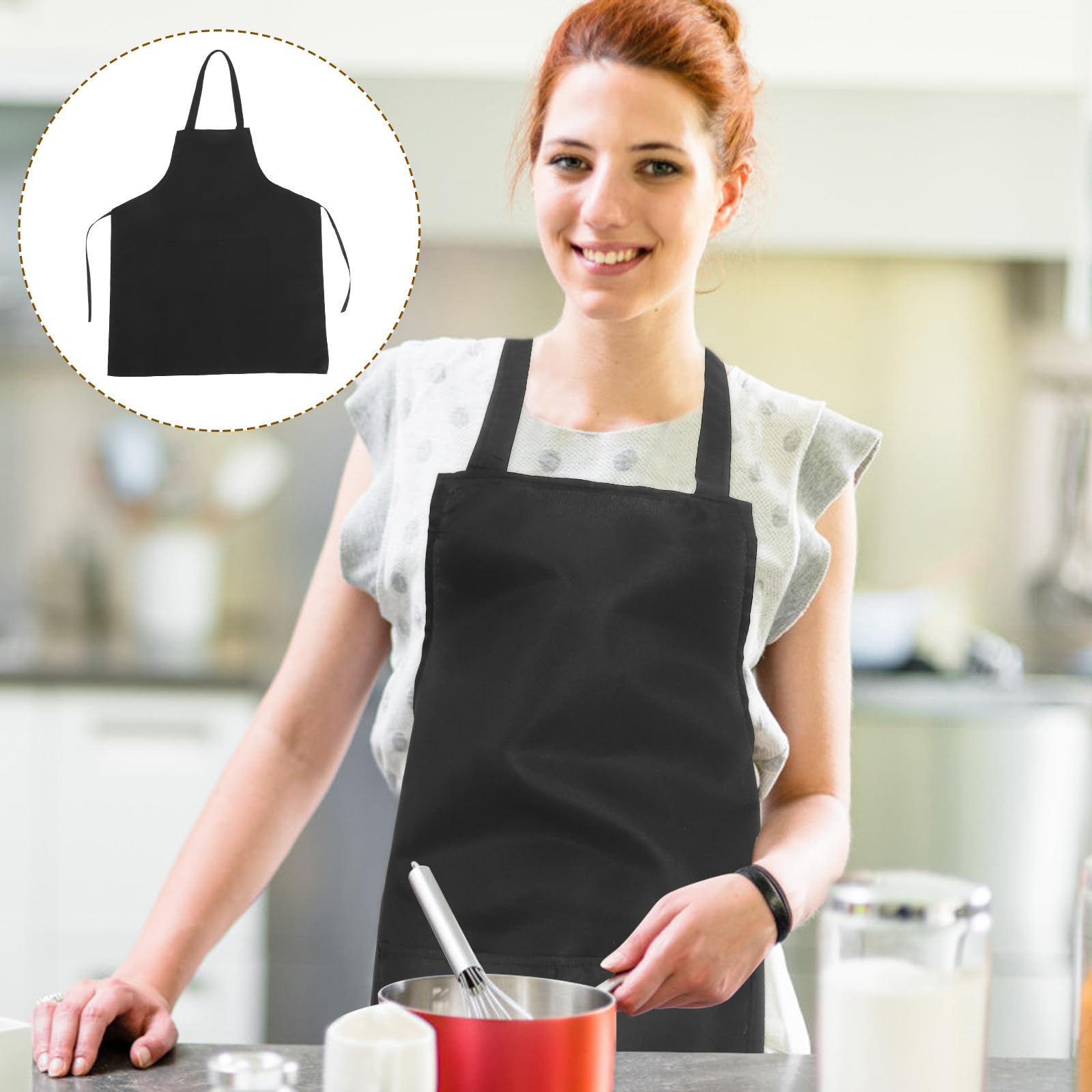 Tablier Cuisine Noir 10 Pièces en Tissu à Grosse Poche pour Restaurant