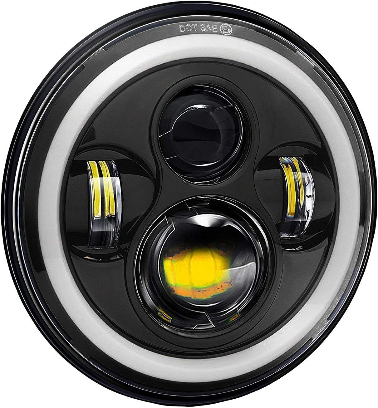 Motopack M7IRF1P 7 inch Round LED Headlight with Hi/Low Beam, Halo Angel Eye Ring for Harley Davidson Motorcycle Jeep (75W), Black