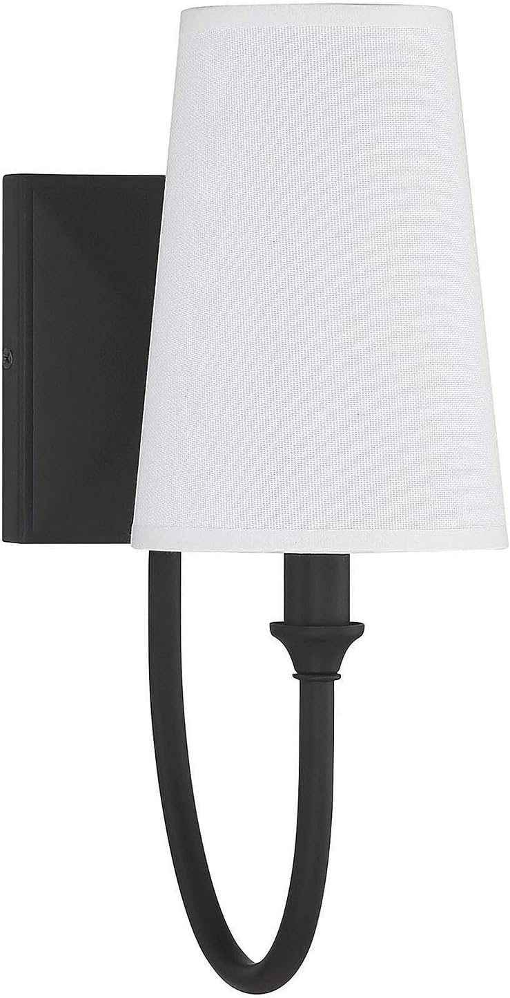 Matte Black Dimmable Wall Sconce with White Fabric Shade