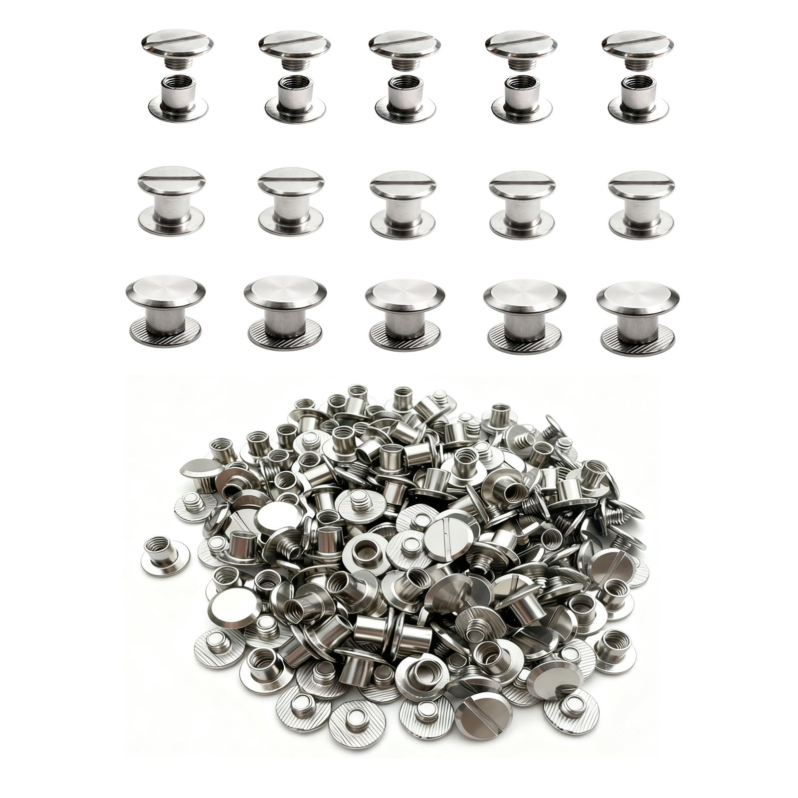 200 Pcs (100 Sets) 304 Stainless Steel Chicago Screws M5x4mm Leather Rivets Rivets Leather Bag, Book and Photo Album Binding Chicago Rivets Kits for DIY Crafts-image-20