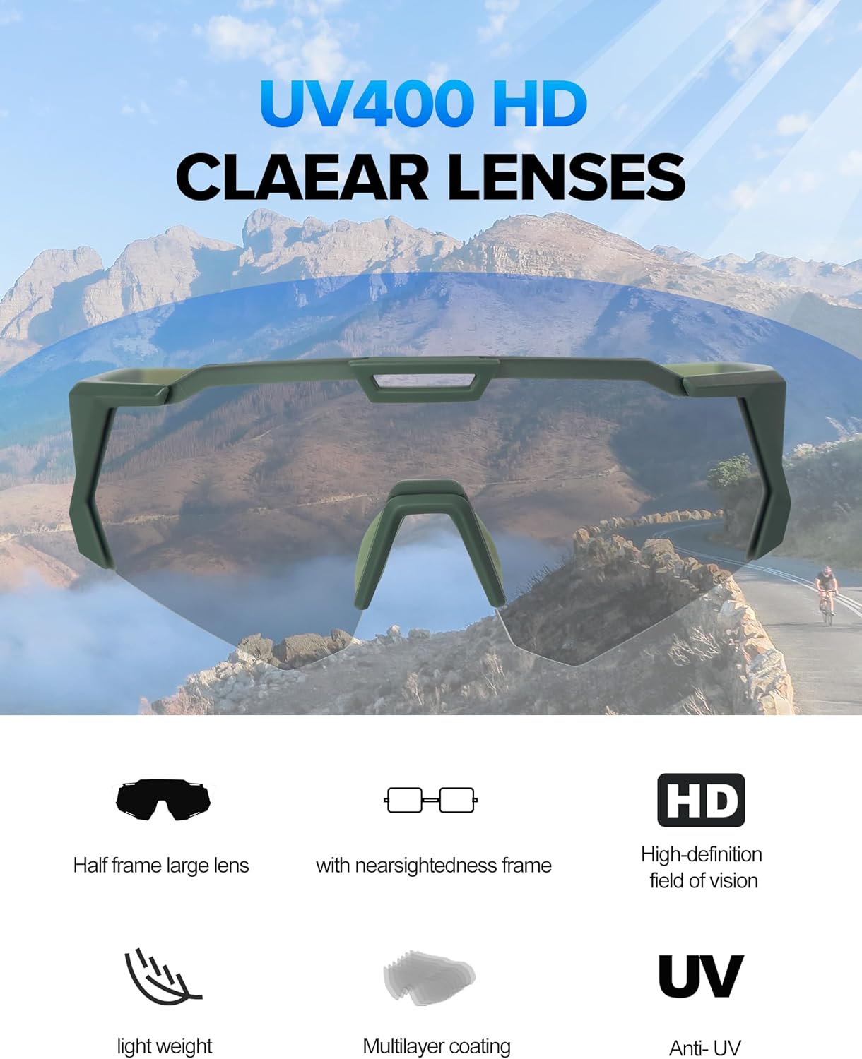 LAMEDA Photochromic anti-fog Sports Sunglasses for Men Women, UV 400 Protection Cycling Glasses Sunglasses for Biking Running