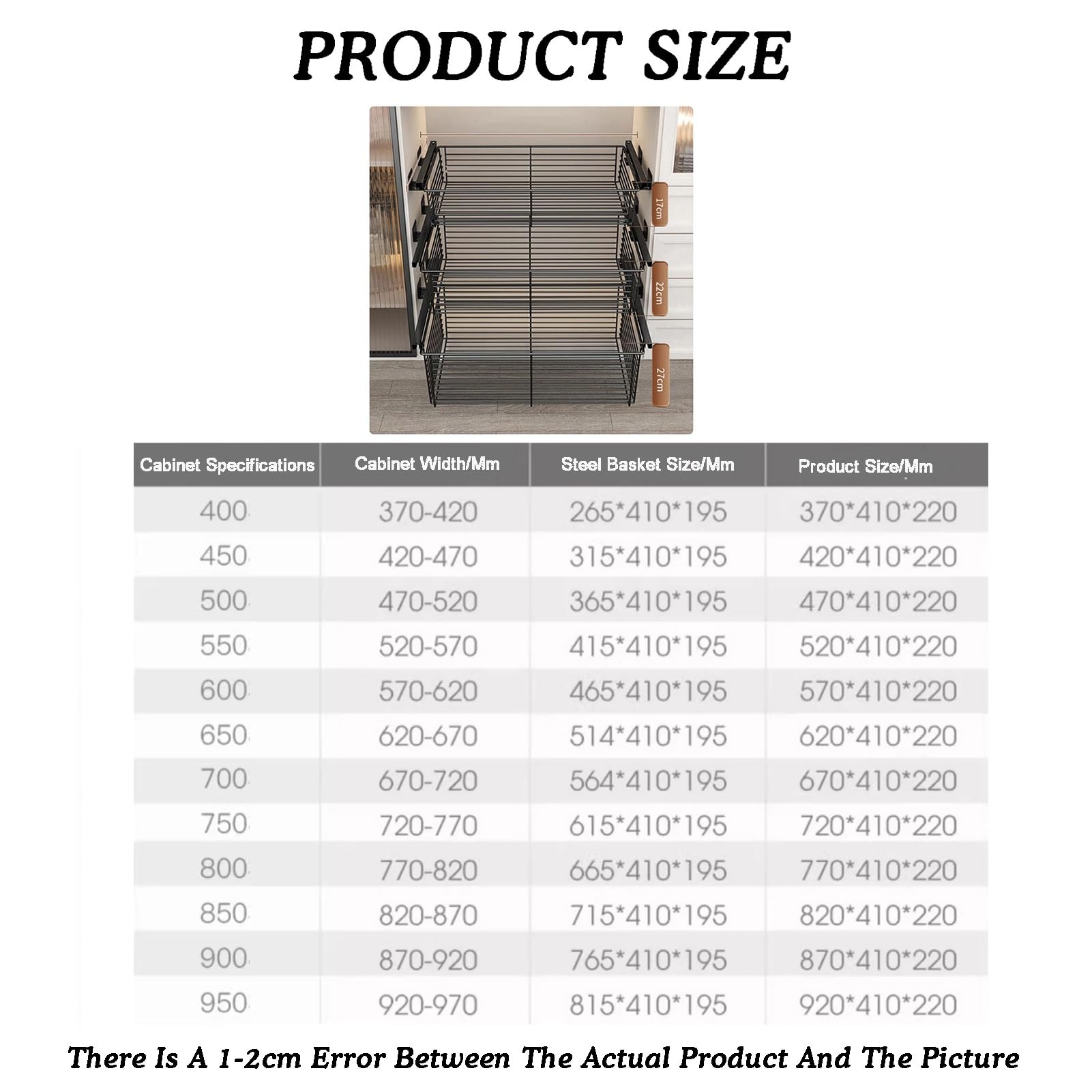 Organiseur de placard coulissant, étagères coulissantes, panier en métal, largeur réglable de 370 à 970 mm, supporte jusqu'à 35 kg de charge