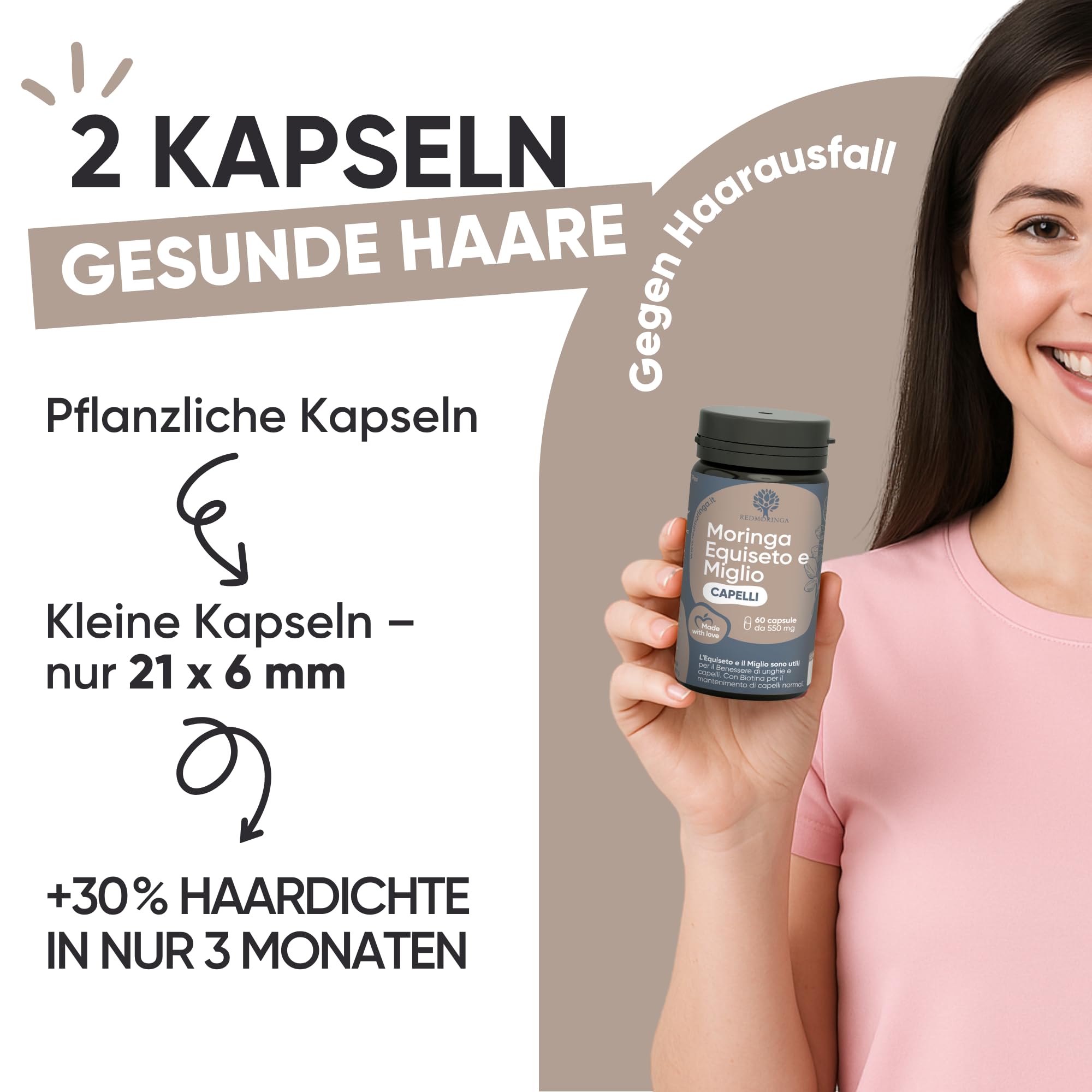 Haarwachstum Biotin Komplex 8 in 1 mit Zink, Selen, Kupfer, Schachtelhalm, Hirse, L Cystein & Bio Moringa – Gegen Haarausfall und für Schnelles Haarwachstum und gegen Haarausfall