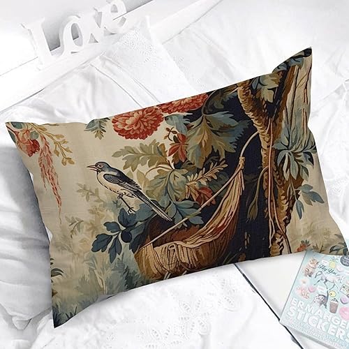 Miniatura 5 de ArogGeld Funda de cojín lumbar asiática de estilo chinoiserie, de lino marrón, pájaro y flor, funda de cojín asiática para sofá, silla de automóvil,