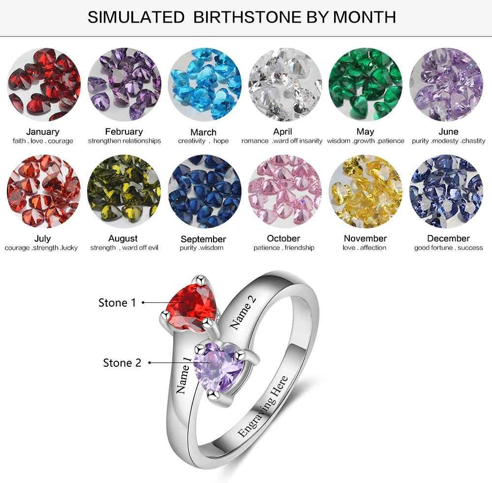 GLAMCARAT Sterling Silver Personalized mothers ring with 2 birthstones family jewelry gift for her promise ring customized name engraved ring
