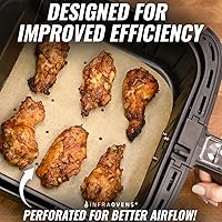 Vista 6 de Hojas de papel pergamino para freidora de aire Ninja Pro XL 6 en 1 de 6.5 cuartos de galón, forros cuadrados extra grandes para freidora de aire