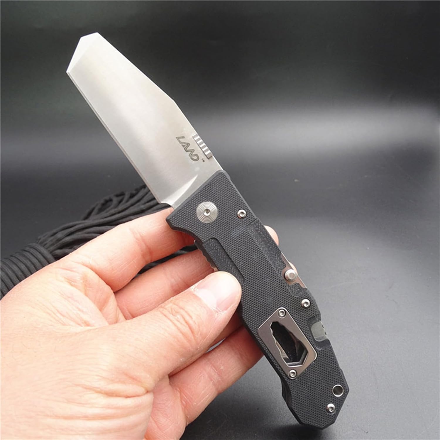 Land 9046 Folding Knife Utility with Pocket Clip Wrench 3.35" 12C27 Blade G10 Handle for Outdoor Camping