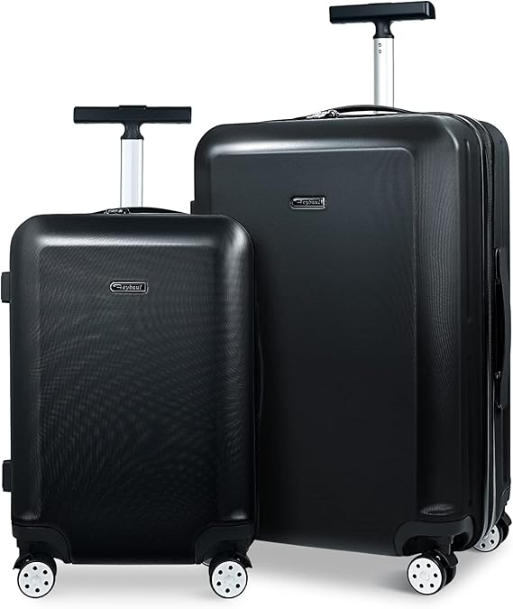 review GigabitBest Hardside Luggage Set of 2 Piece Suitcase Set of 2 with Spinner Wheels Carry On Luggage Airline Approved and Built-In TSA Lock, Black