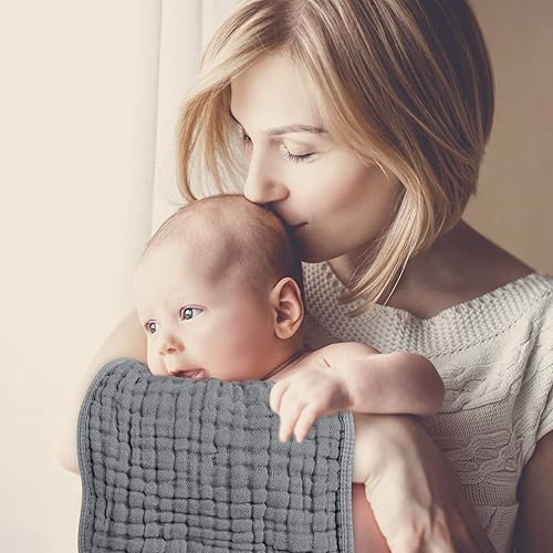 Miniatura 2 de Looxii Paños de muselina para eructos 100% algodón, paquete de 12, grandes, 20 x 10 pulgadas, extra suaves y absorbentes, para niños y niñas (gris)