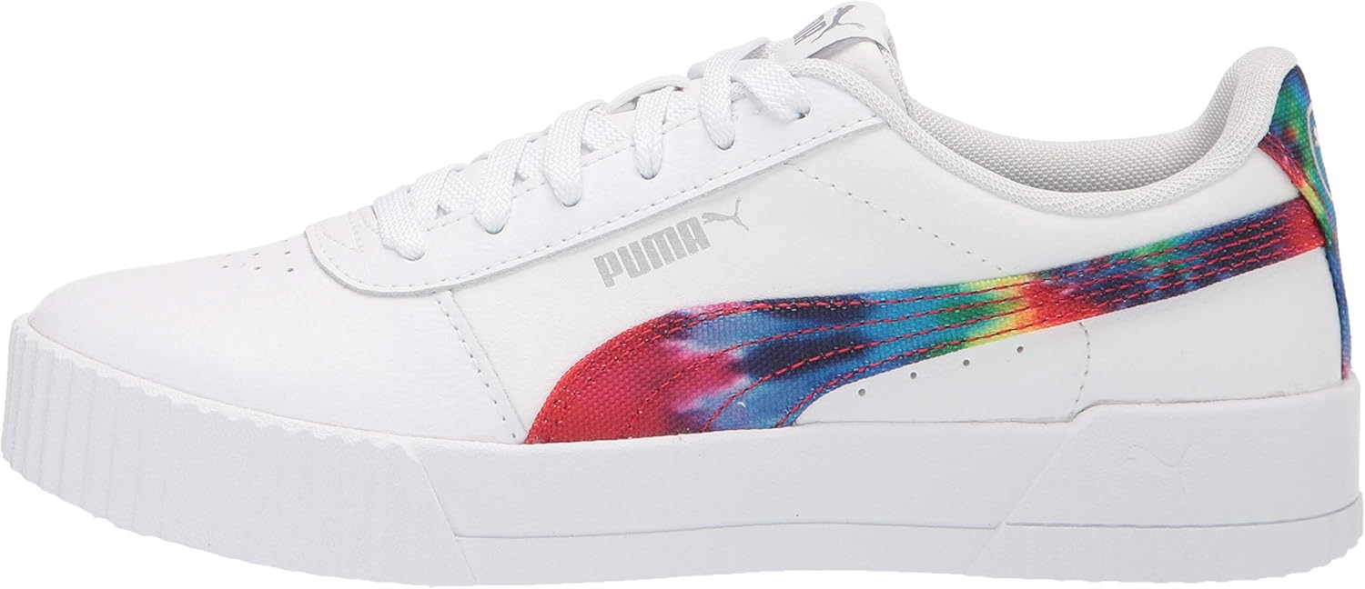 PUMA womens Carina Sneaker, Puma White-metallic Silver, 9 US