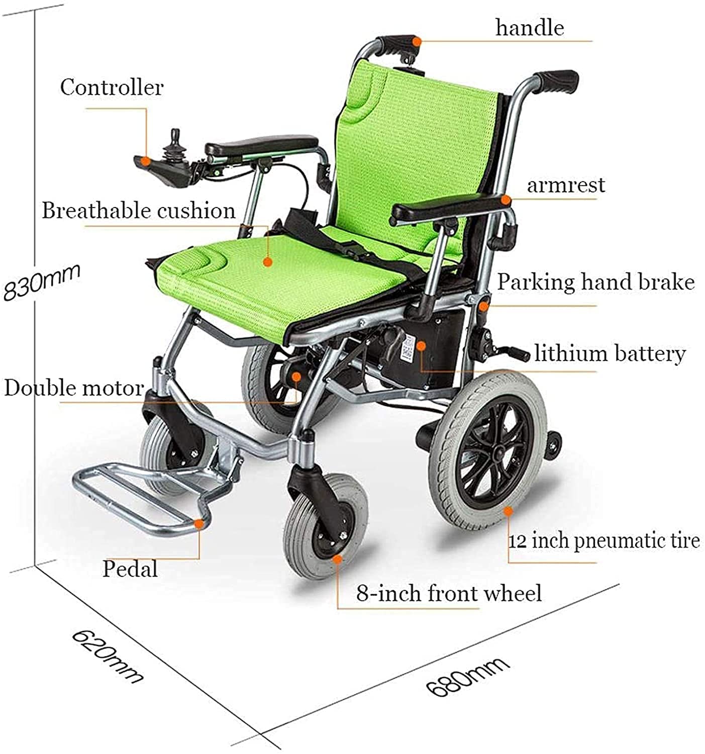 Sedia a rotelle Portatile alla Moda, Sedia a rotelle Pieghevole, Sedia a rotelle elettrica, Sistema di Controllo Doppio, Leggera, Manuale, elettrica, Doppio Motore per