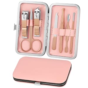 Manicure Set 7 in 1 Manicure Pedicure Set Travel for Men Women Manicure Set with File Nail Clippers Cherry Blossom Pink