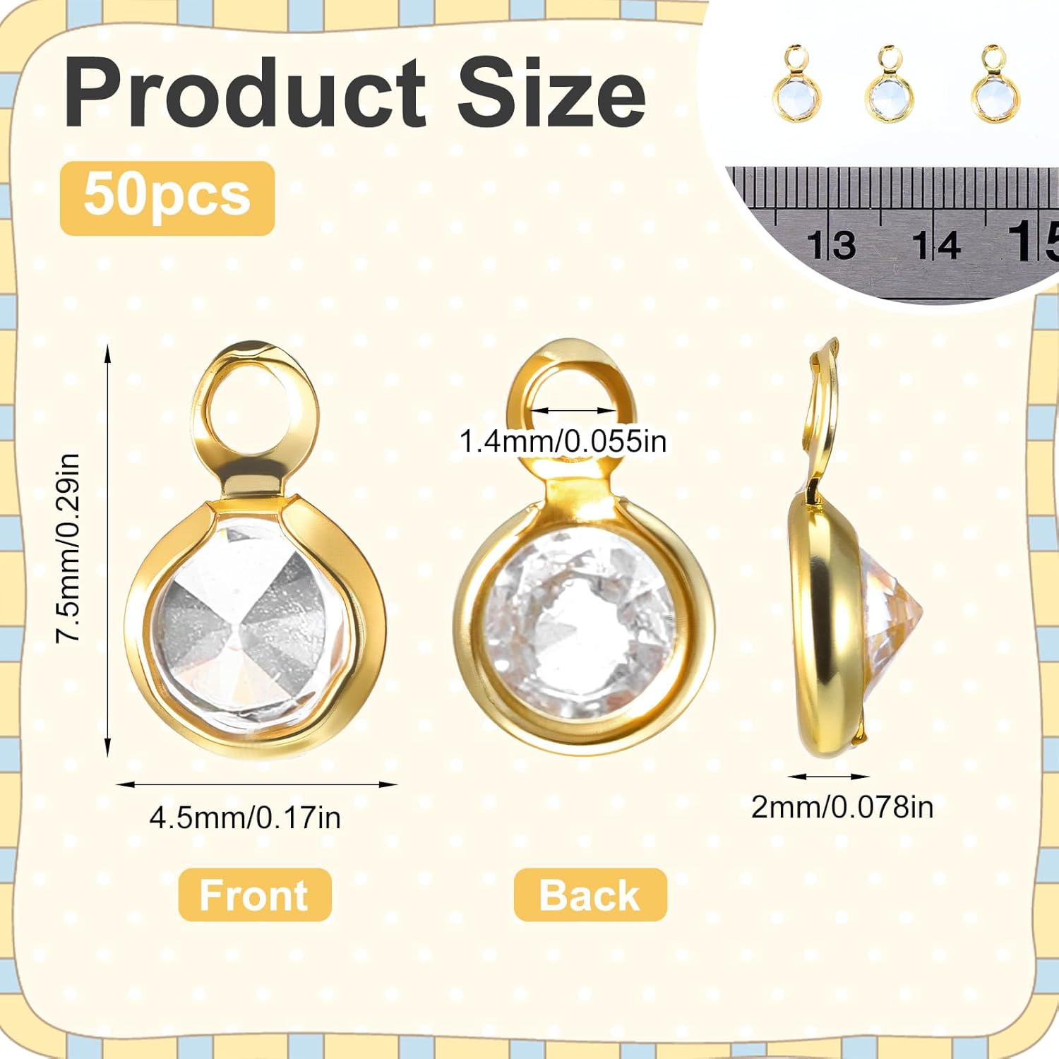 50 Piece Gold Plated Round Crystal Pendants 7.5x4.5mm Cubic Zirconia Charms Gold Flat Round Alloy Glass Rhinestone Charms with Loops for Necklace Bracelet Earrings Jewelry Making DIY Crafts - Image 5