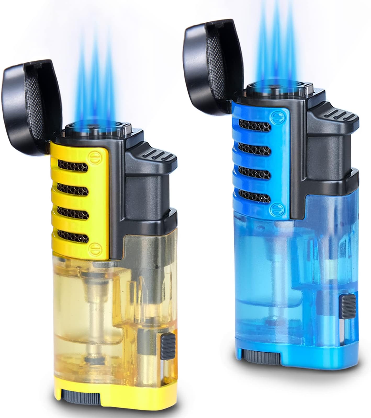 Zoocura Torch Lighter 2 Pack Triple Jet Flame Butane Torch Lighters Refillable Butane Gas Lighters Windproof Adjustable 3 Flame Lighter for Christmas (Without Gas)