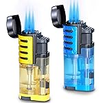 Zoocura Torch Lighter 2 Pack Triple Jet Flame Butane Torch Lighters Refillable Butane Gas Lighters Windproof Adjustable 3 Flame Lighter for Christmas (Without Gas)
