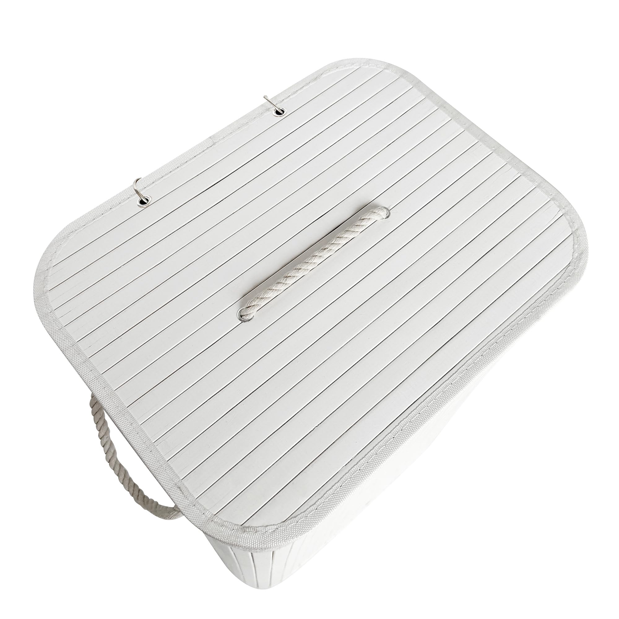Élégant panier à linge en bambou de 72 l avec couvercle, solide et pliable, sac à linge amovible, pour salle de bain, chambre à coucher ou chambre d'enfant, aspect naturel (400, blanc) - 2