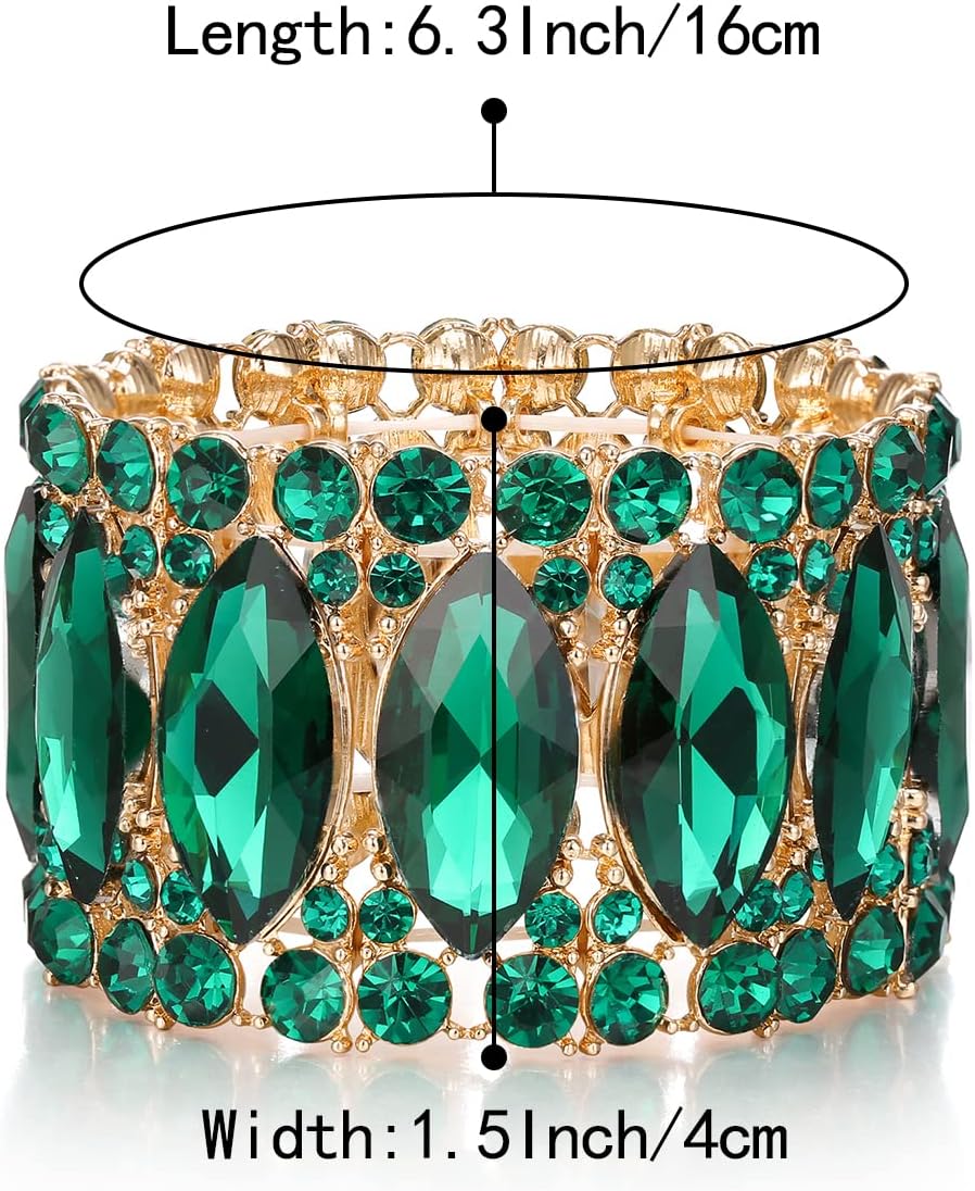 BriLove Wedding Bridal Elegant Crystal Double Row Rhinestones Marquise Cluster Stretch Bangle Bracelet for Bride - Image 5