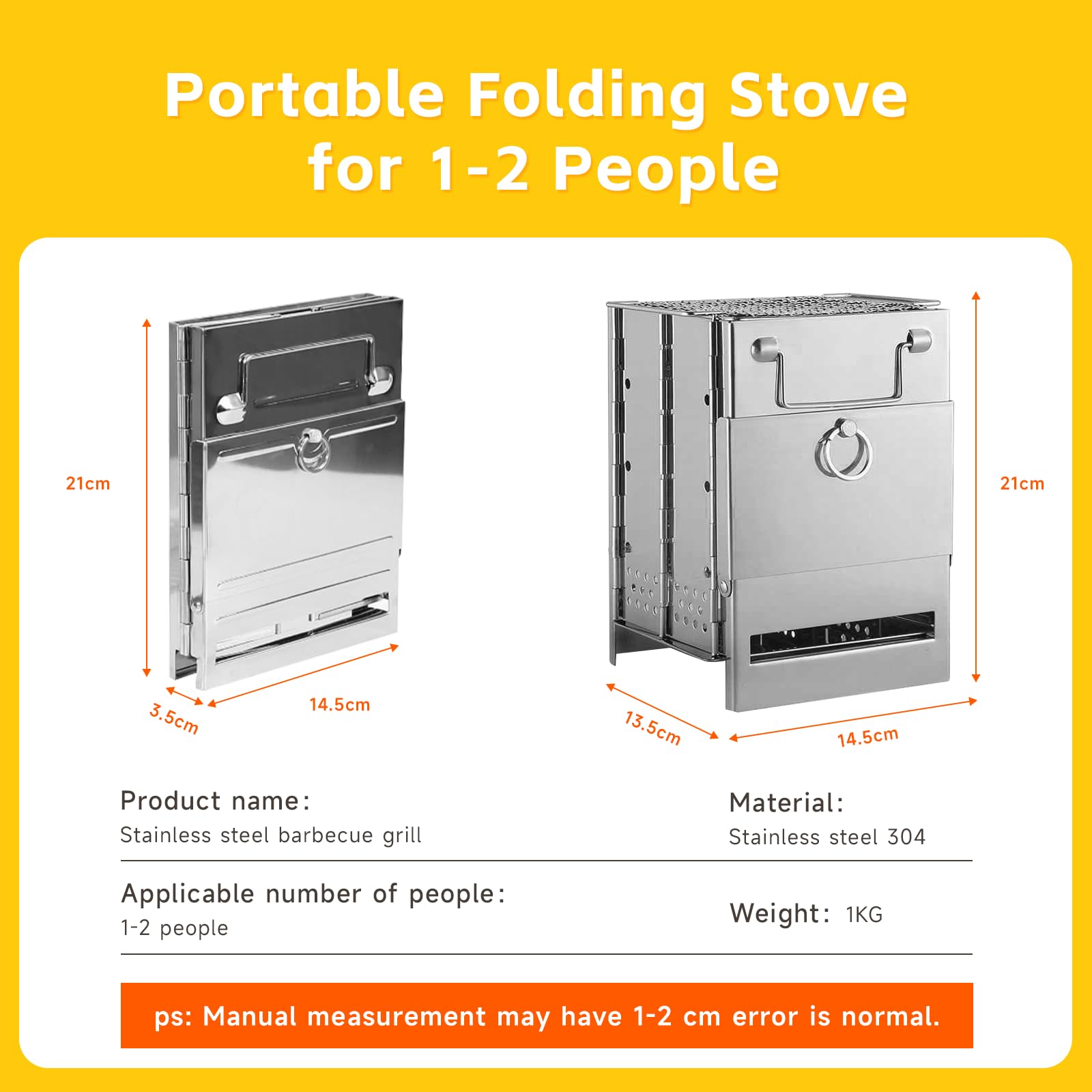 Estufa plegable de camping y parrilla, estufa plegable portátil de acero inoxidable, estufa de camping para cocinar al aire libre, senderismo, supervivencia, viajes, picnic, barbacoa (6.3 x 6.3 x 8.7