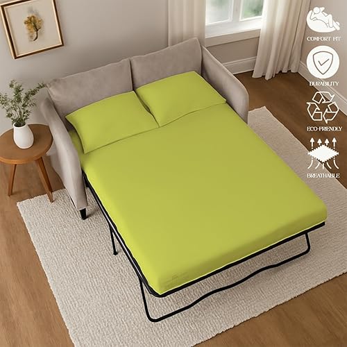 Miniatura 76 de Juego de 4 piezas para sofá cama, 100% algodón de 400 hilos, sábana bajera con bolsillos profundos, suave, sin arrugas y transpirable, calidad