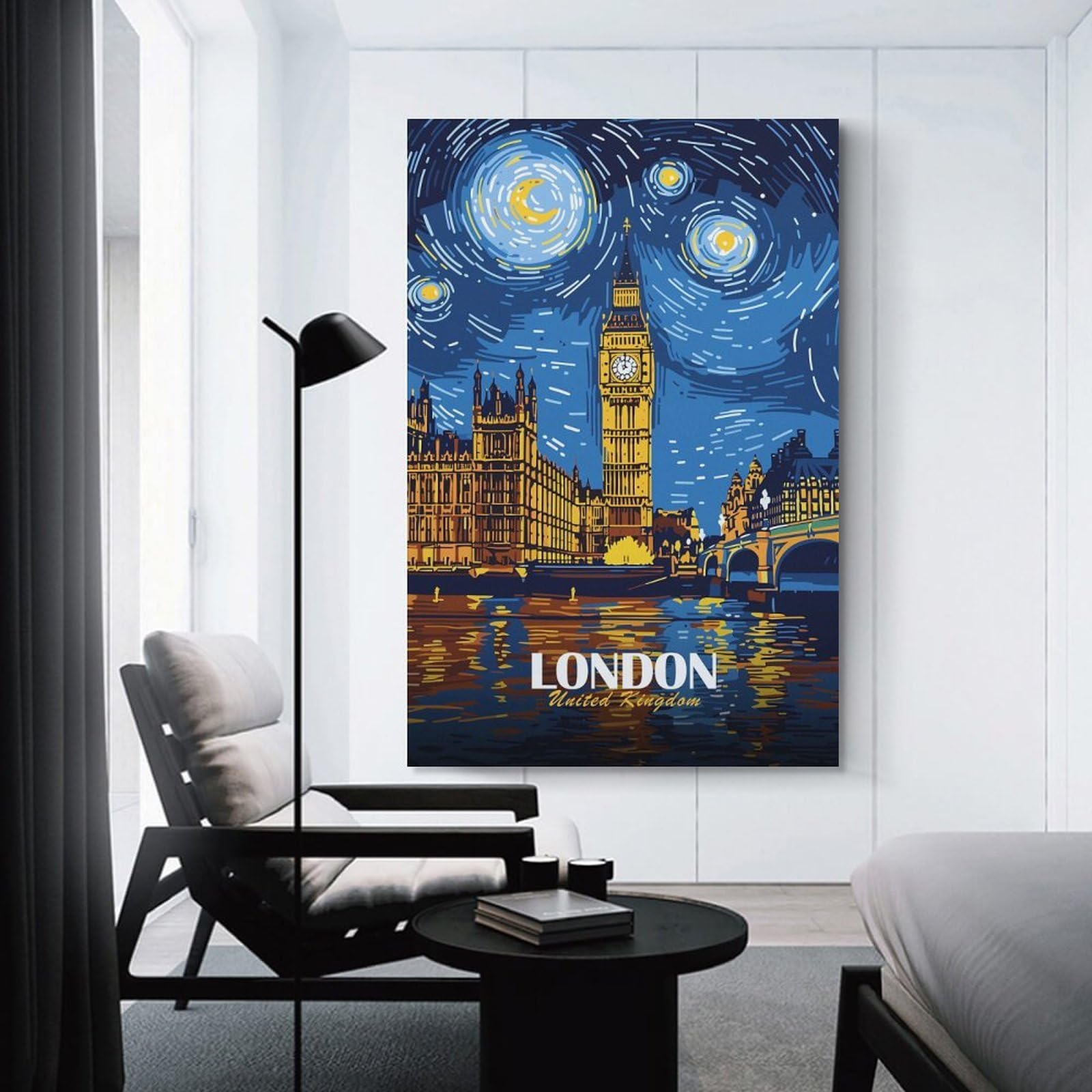 Junmoney Canvas Art Print London, United Kingdom Nightscape Art, 24x36inch(60x90cm), for Home Office, Desk Area Or Studio, Wall Art That Adds Style to Work Areas