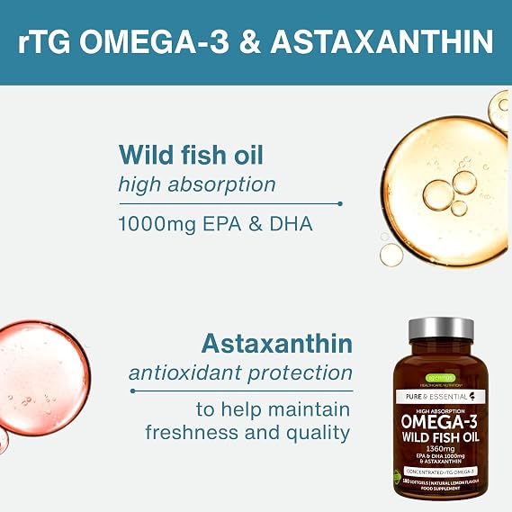 Igennus Ultra Pure Omega 3 Wild Fish Oil 1360mg + Chelated Magnesium Glycinate Bundle, IFOS Certified rTG EPA DHA Plus Astaxanthin + 380mg Elemental Magnesium for 100% NRV Per 2 Capsules
