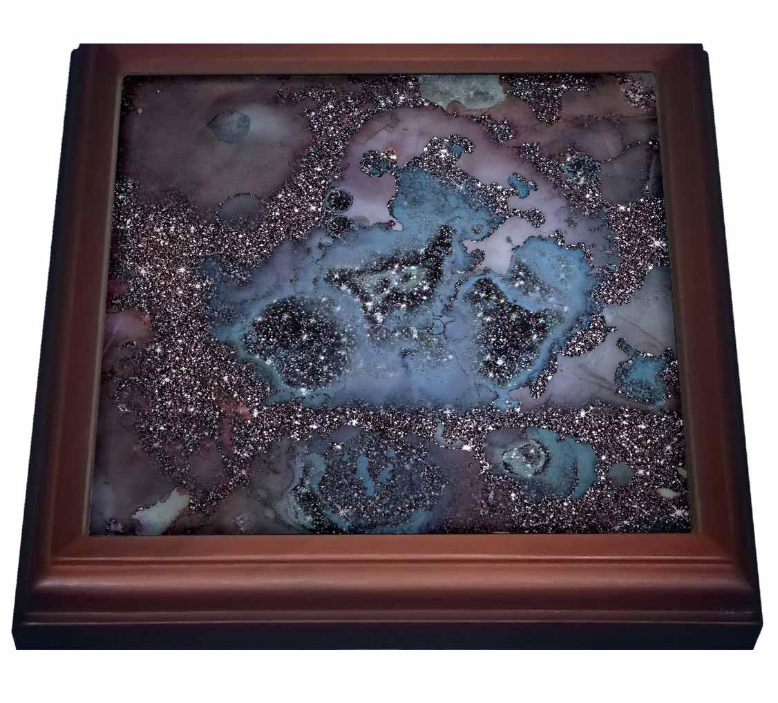 3dRose Luxury Dark Purple Ombre Gem Marble Glitter Metallic Faux Print Trivet with Tile, 8 by 8