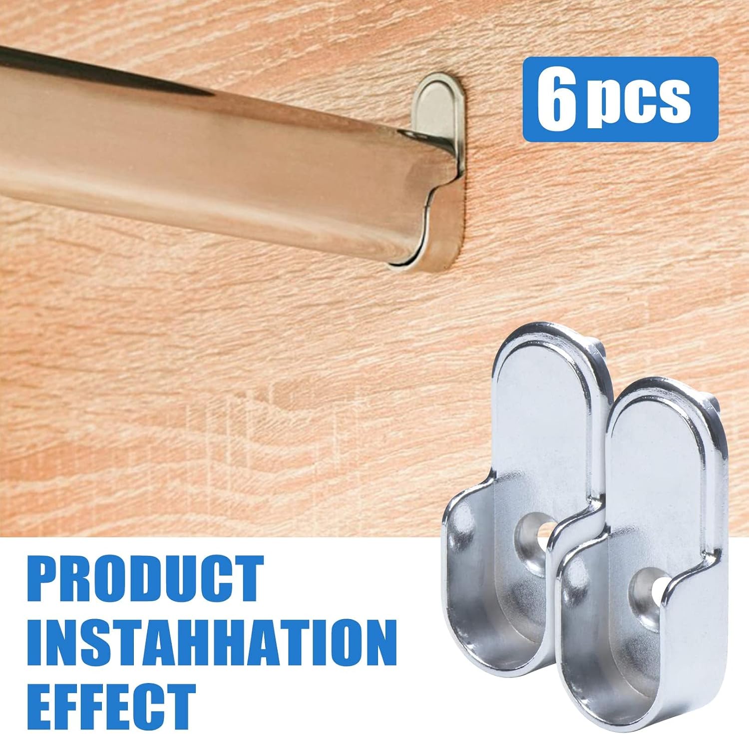 AEGYPIUS 6Pcs Oval Closet Rod End Supports 15mm x 30mm, Wardrobe Bracket Metal Rod Holders, Heavy-Duty Closet Pole Socket with Rear Facing 6.5mm Pins