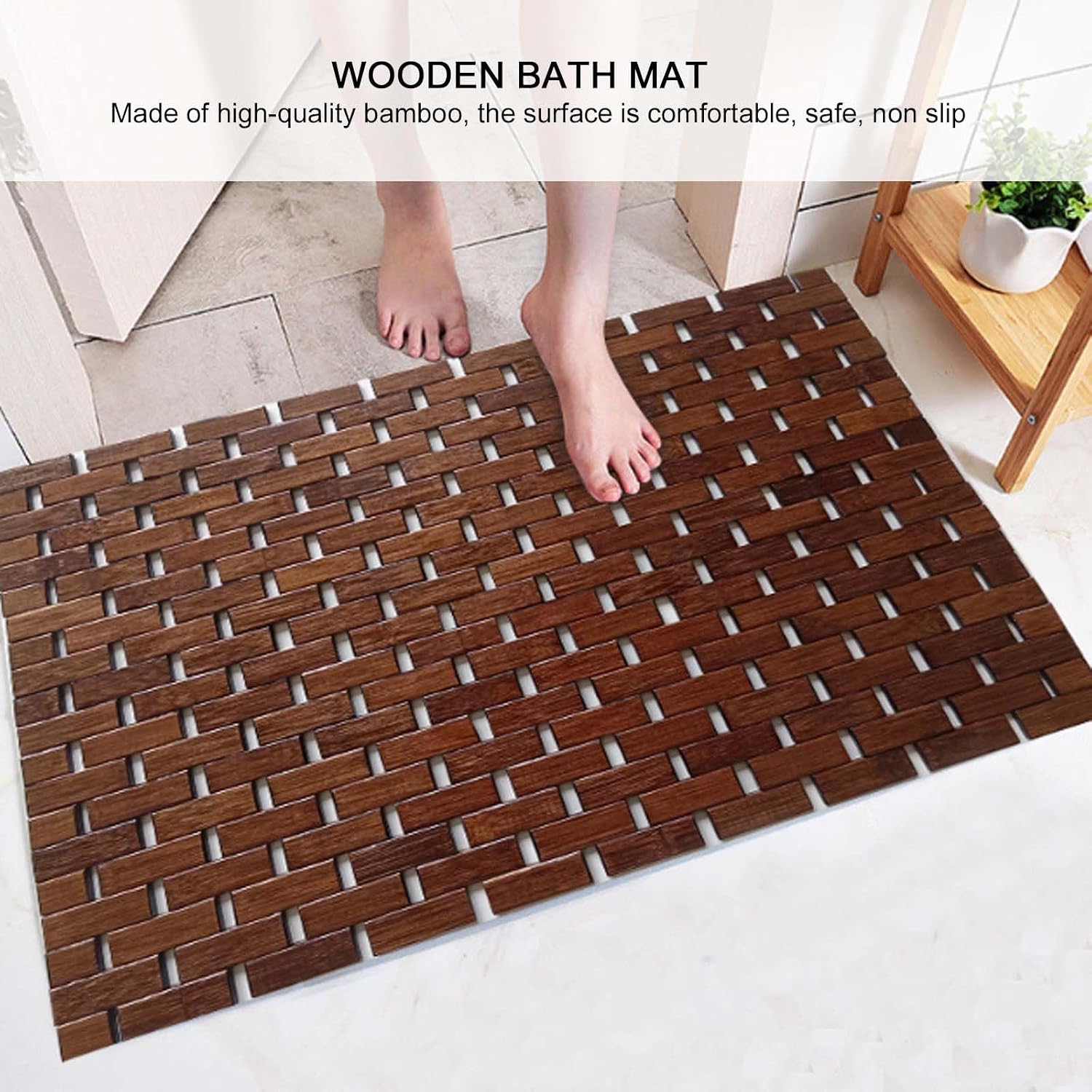 Multipurpose Bamboo Bath Mat,Wooden Shower Mat, Floor Mat with Non Slip Feet, Rollable Bathtub Mat, Water Resistant Shower Mat for Indoor & Outdoor Use (Size : 40x60cm)