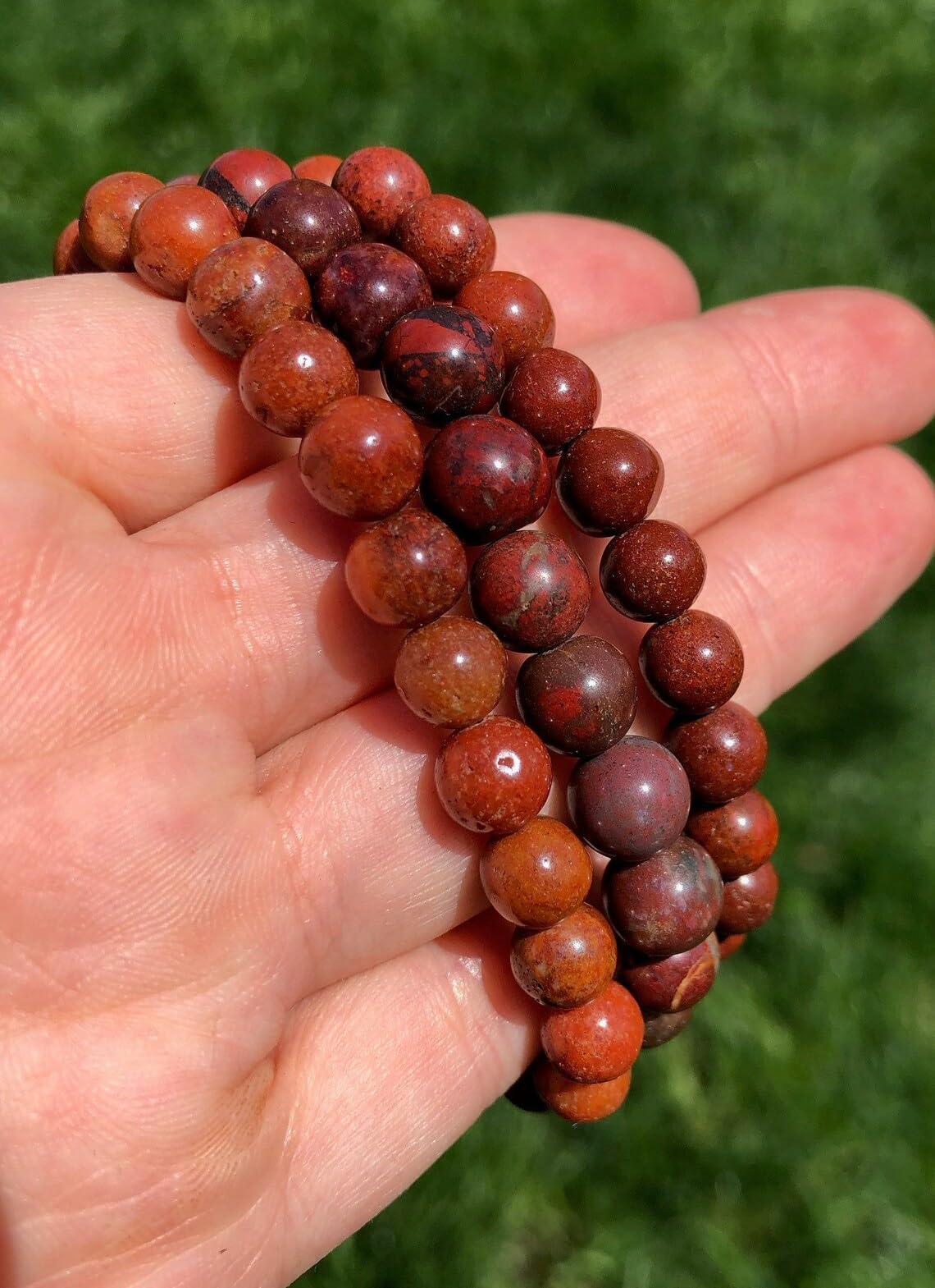 Braccialetto in diaspro rosso fatto a mano con pietre semipreziose naturali da 10 mm, perline rotonde lisce ed elastiche, braccialetto bohémien, braccialetto per meditazione spirituale, regolabile,