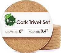 Vista 48 de Cork Hot Pads for Kitchen,4 Pack High Density Thick CorkTrivets for Hot Dishes 8" Heat Resistant Large Cork-Coasters Placemats for Table, Kitchen