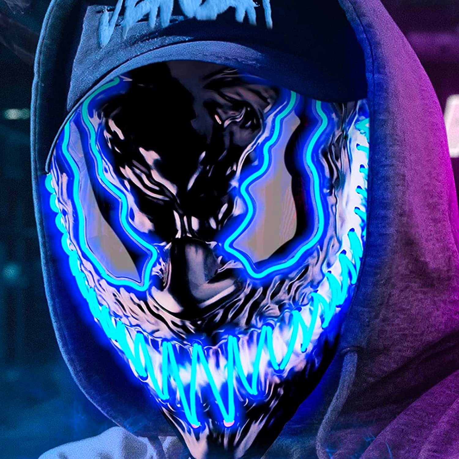 CUQOOVenobat LED Halloween Scary Light Up Mask - LED Ghost Face Up Mask with 3 Cool Lighting Modes, Dark Evil Glowing Eyes Cosplay Neon Mask, Scary Glow Costume for Men, Women & Kids
