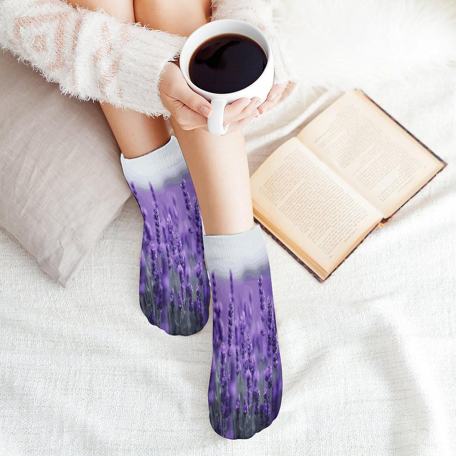 Purple Lavender Ankle Socks for Men Women 5 Pairs | Comfortable Casual Low Cut Socks, Lightweight No Show Breathable Athletic Socks, Soft Mini Crew Socks for All Seasons