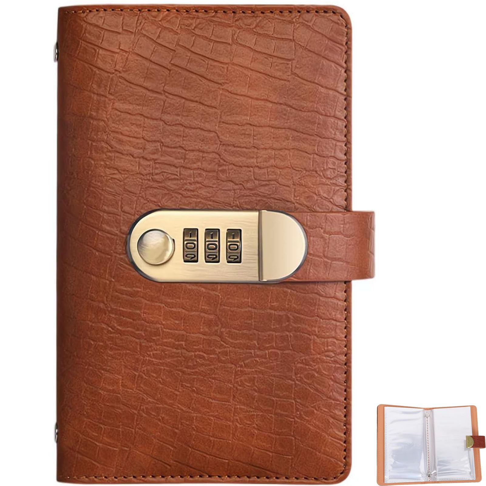 Money Saving Book with Password Lock, 100 Envelope Savings Challenge Book with Lock, Secure Cash-Stuffing Budget Planner with Envelopes for Home & Travel (Dark Brown)