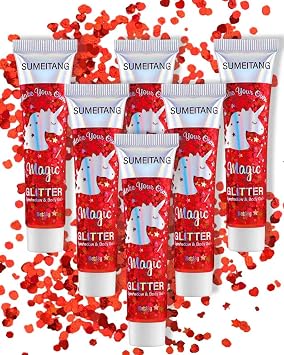 6PCS Red Face Body Glitter Gel,Holographic Chunky Sequins Body Glitter Paint for Party Singer Concerts Music Festival Rave Accessories for Girls Women Face Body DIY Sparkling Makeup