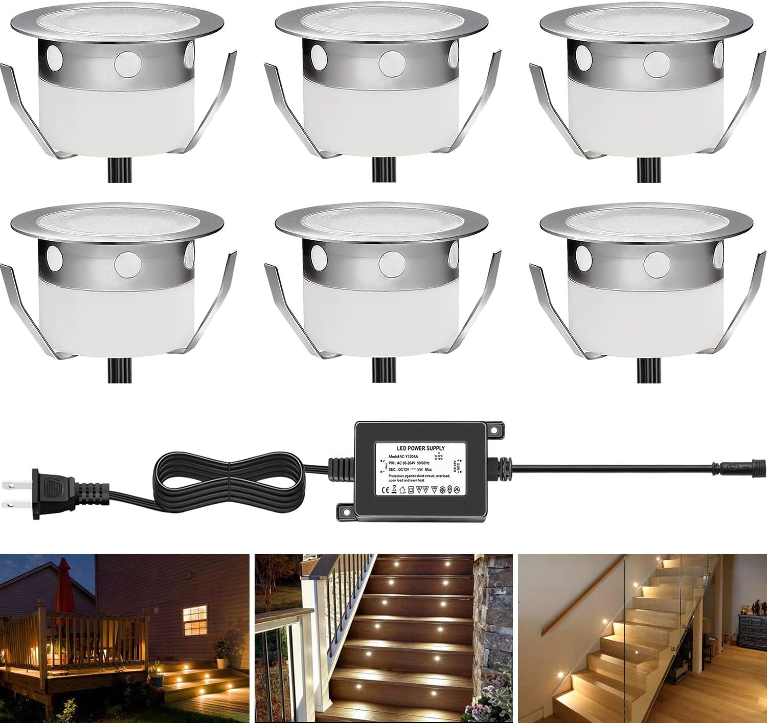 Outdoor Deck Lights,LED Low Voltage 0.6W Landscape Lighting Waterproof IP67 for Patio,Decks,Walkway,Garden Yard,Driveway,Pool Area,Paths,Porch,Stairs (Warm White,6pcs)