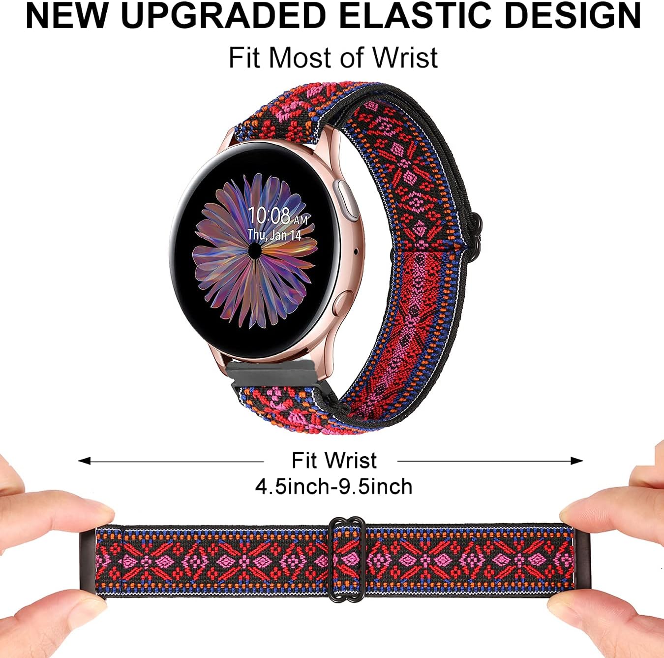 Olytop Elastic Strap for Galaxy Watch Active 2 Bands 40mm 44mm/Galaxy Watch 42mm/Watch 3 41mm Bands, 20mm Soft Stretch Breathable Wristband Girl Women for Samsung Galaxy Watch 42mm/Active 2