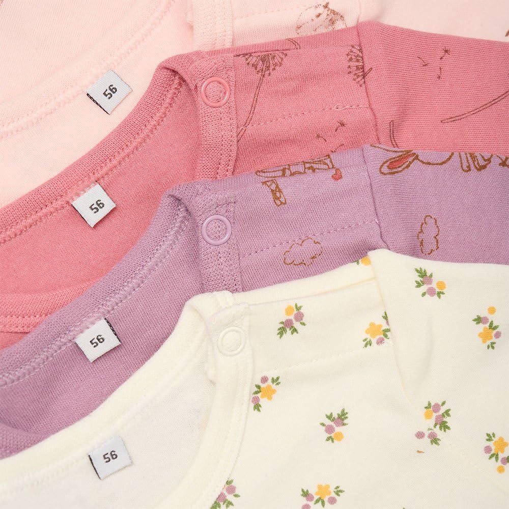 Pippi Unisex Baby Body LS AO-Printed (4-pak) bielizna dziecięca, róża, 92, Dusty Rose, 92