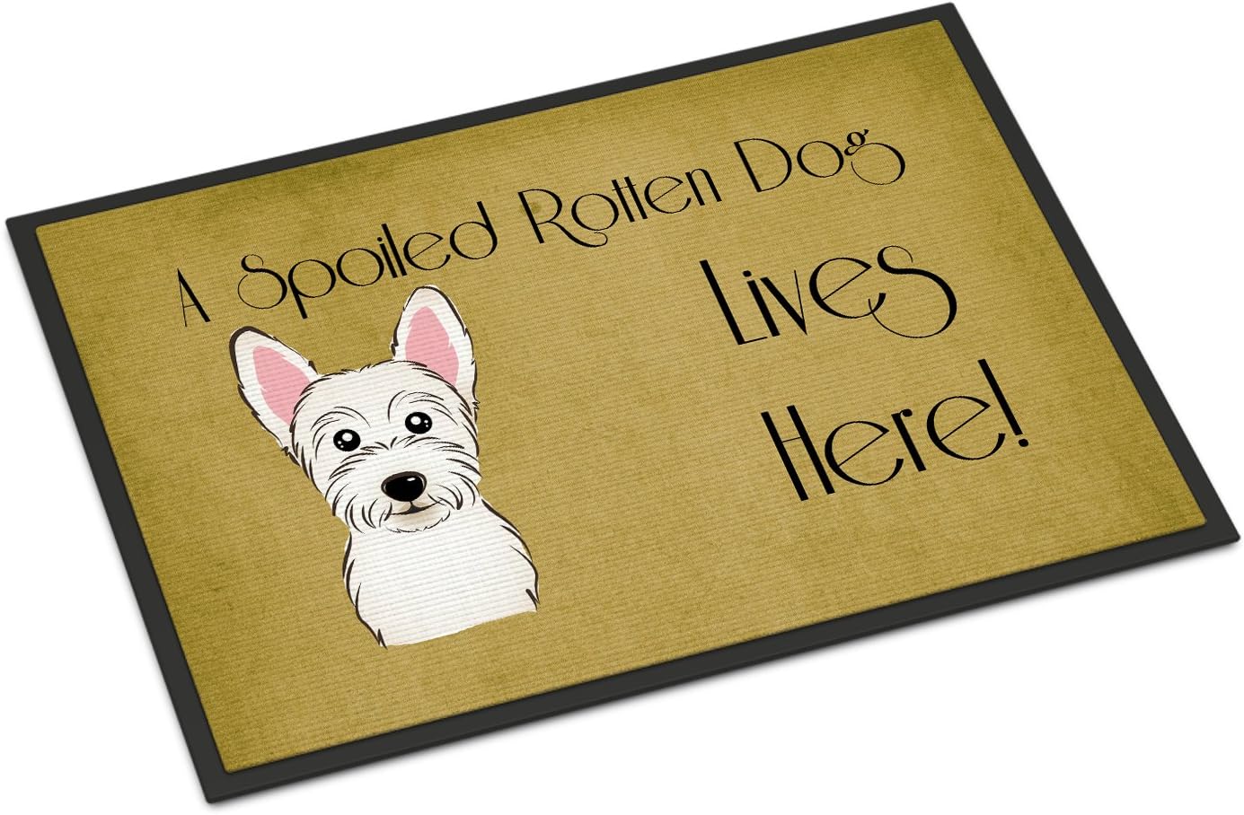 Caroline's Treasures BB1474MAT Westie Spoiled Dog Lives Here Doormat 18x27 Front Door Mat Indoor Outdoor Rugs for Entryway, Non Slip Washable Low Pile, 18H X 27W