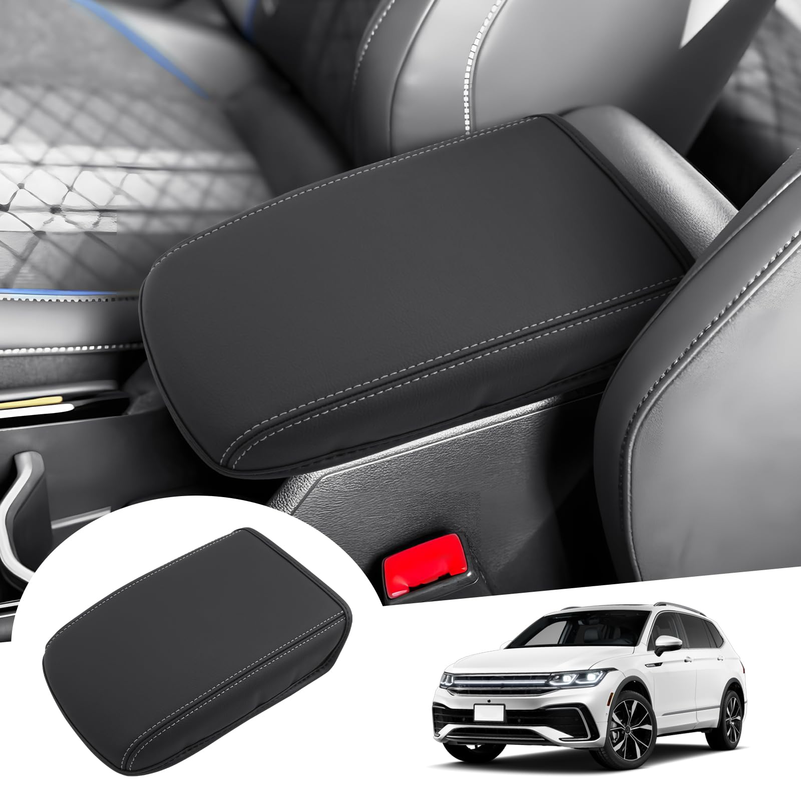 GAFAT Pokrowiec na podłokietnik środkowy kompatybilny z VW Tiguan 3 2024 2025, do Ti-guan III od 2024 - konsola środkowa, ochrona podłokietnika ze skóry PU, wypełnienie bawełniane o grubości 1 cm, z