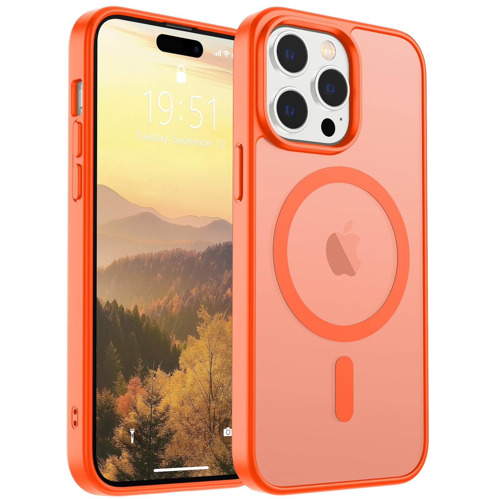 SUPFINE Magnetic for iPhone 14 Pro Max Case (Compatible with MagSafe) (Military Grade Drop Protection) Slim Translucent Matte Shockproof Phone Cover,Orange