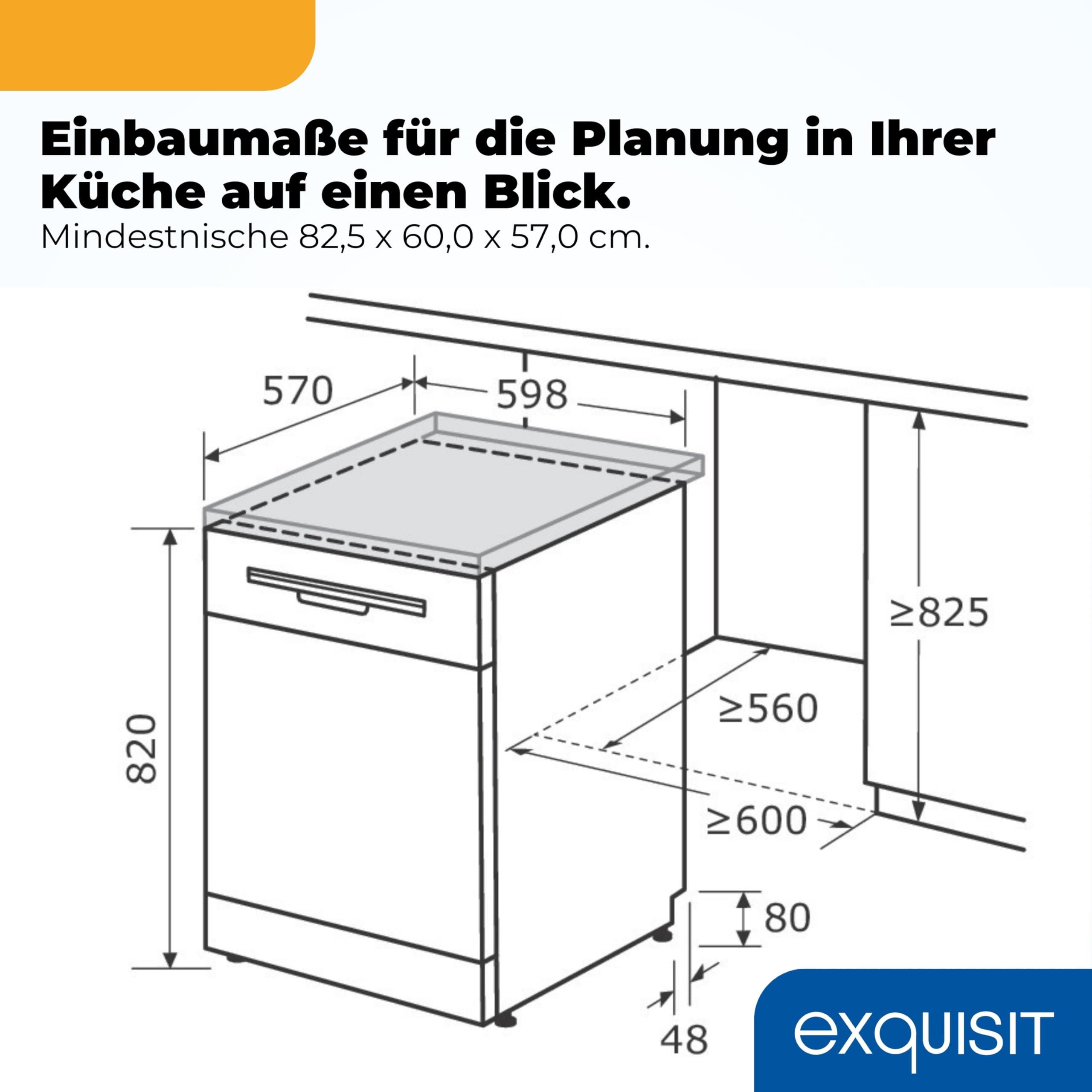 Exquisit Geschirrspüler | 60cm Breite, 16 Gedecke, Energieklasse B, 45 dB | 8 Programme, Auto-Programm, Selbstreinigung, Extra-Trocknung, Hygiene, Startzeitverzögerung Aquastop | GSP9616-450B schwarz