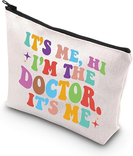 TSOTMO Bolsa de maquillaje para médico, regalo para dentista y doctora, soy yo, hola soy el doctor, soy yo, regalo para doctora, Beige, Médico