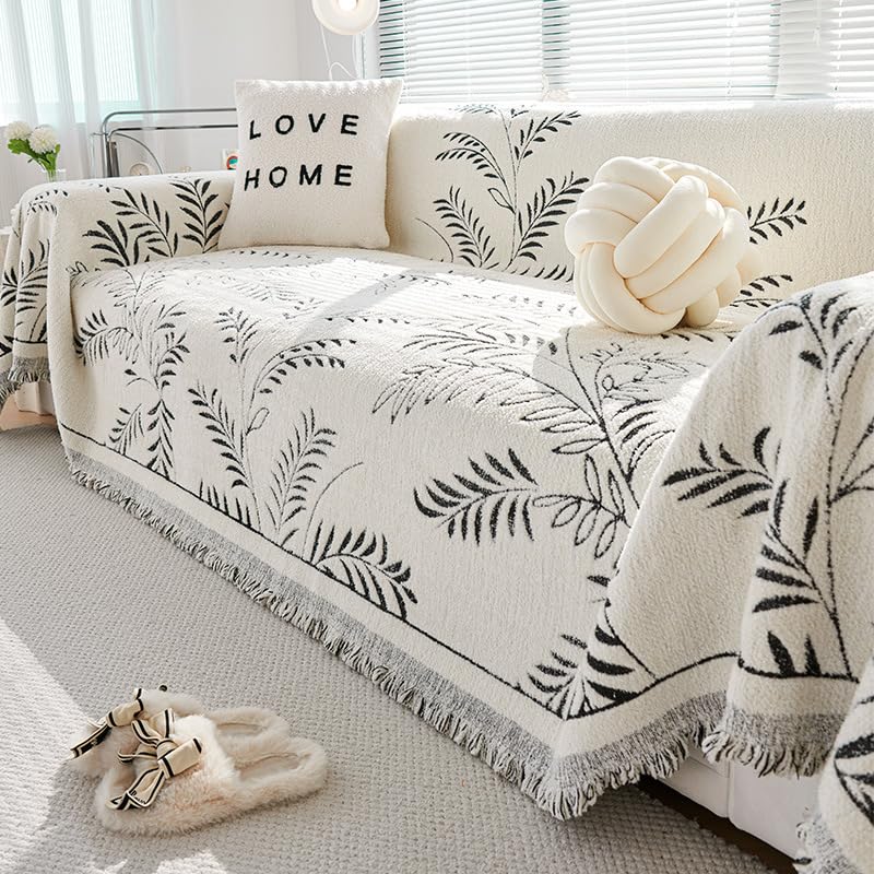 Housse de canapé en chenille noire lavable et facile à poser